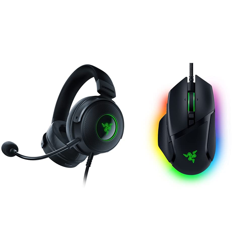 Razer Kraken V3 HyperSense Wired USB Gaming Headset with Basilisk V3 Customizable Ergonomic Gaming Mouse - Perfect for PC Gaming, Streaming & Esports Tournaments
