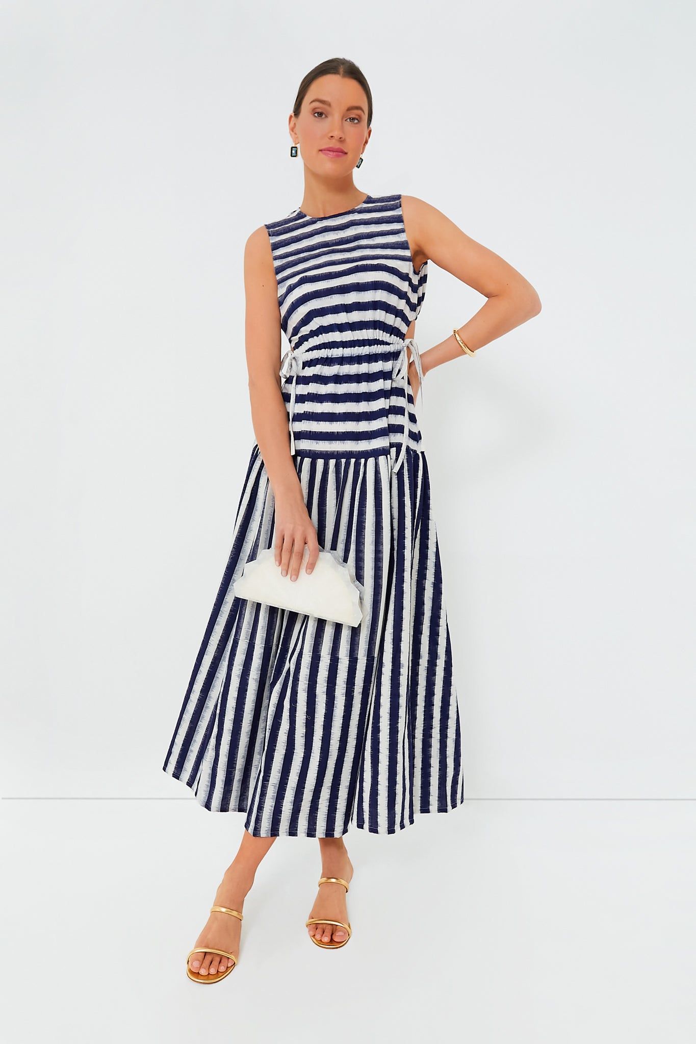Blue Pulcheria Ikat Stripes Dress - Women's Boho Chic Maxi Dress for Beach Vacation, Summer Party & Casual Outings