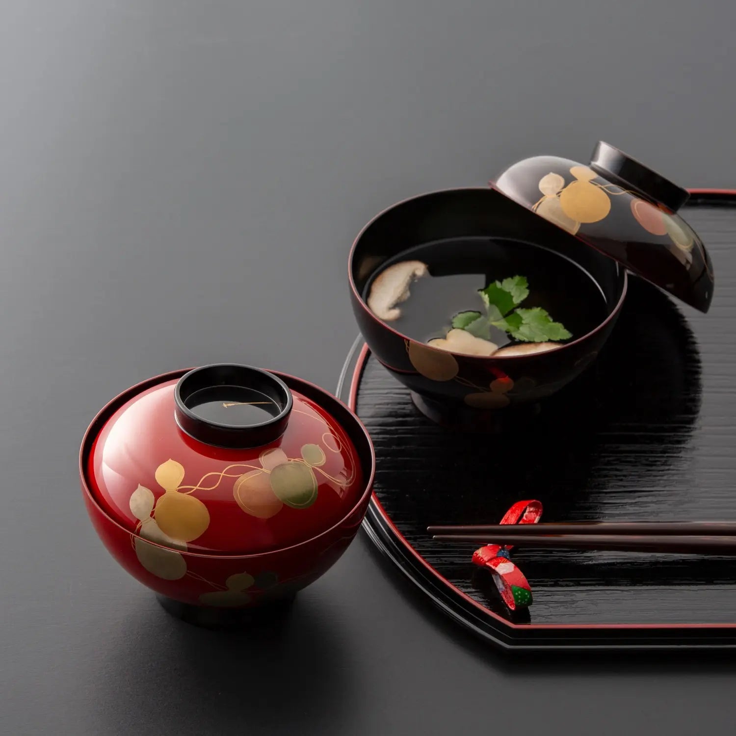 Echizen Shikki Makie Synthetic Resin Couple Soup Bowls Set of 6 - Japanese Lacquerware Gourd Design for Asian Cuisine, Ramen & Special Occasions
