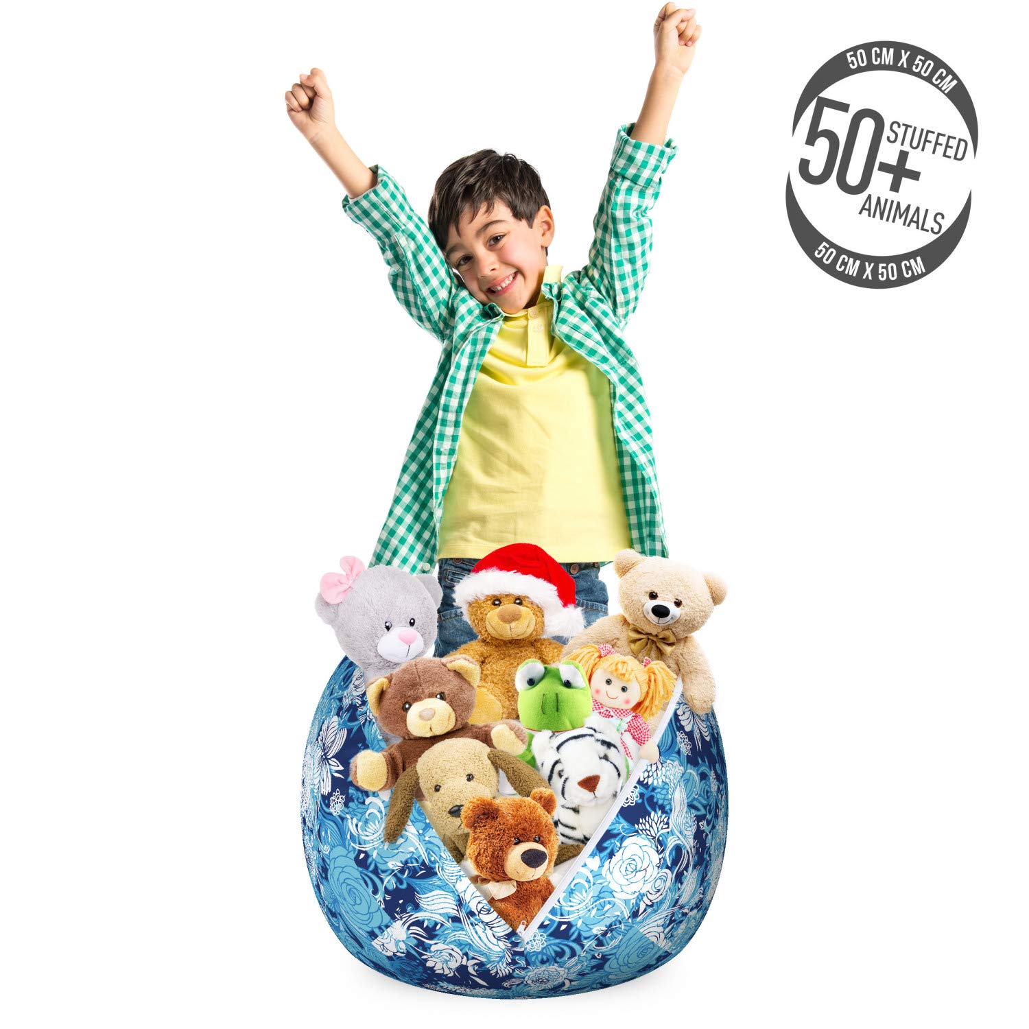 Ambesonne Floral Storage Toy Bag Chair - Blue Roses Pattern, Washable Stuffed Animal Organizer for Kids' Room, Small Size Sky Blue - Perfect for Nursery, Playroom & Bedroom Organization