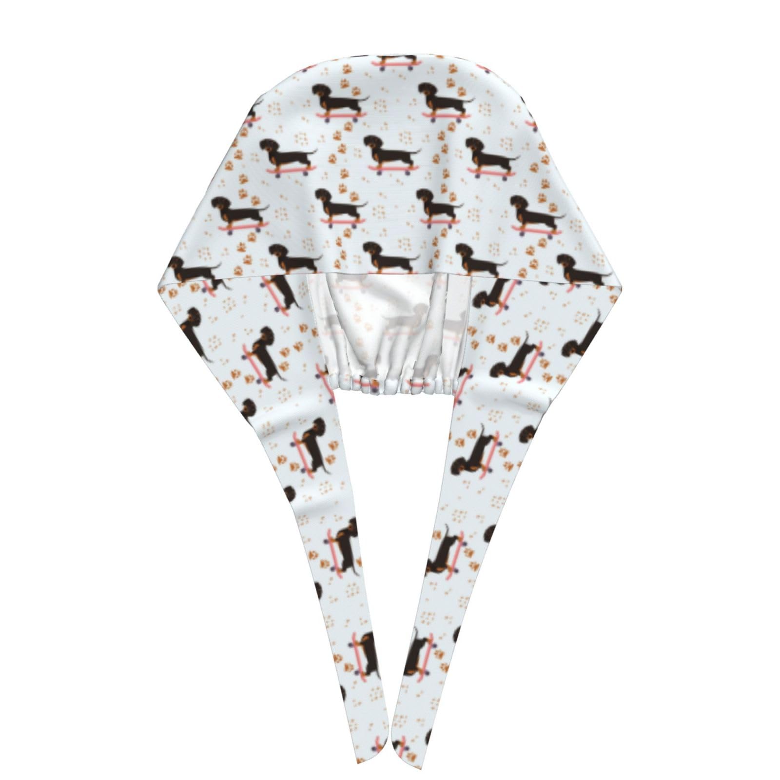 Stylish Dachshund on Skateboard Scrub Caps for Women & Men - Black Surgical Nurse & Dental Hats with Ponytail Hole - Perfect for Hospitals, Clinics & Medical Professionals