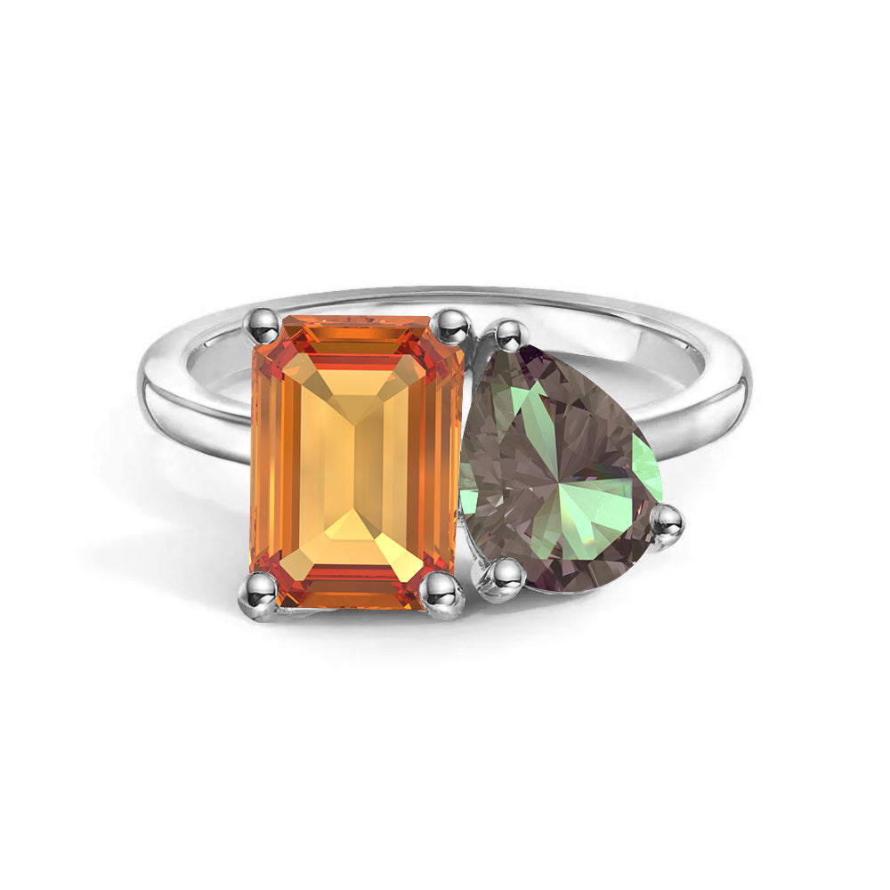 Personalized Citrine Toi et Moi Anniversary Ring - Custom Birthstone Jewelry for Couples, Gift for Her, Wedding Band, Romantic Present for Valentine's Day or Anniversary