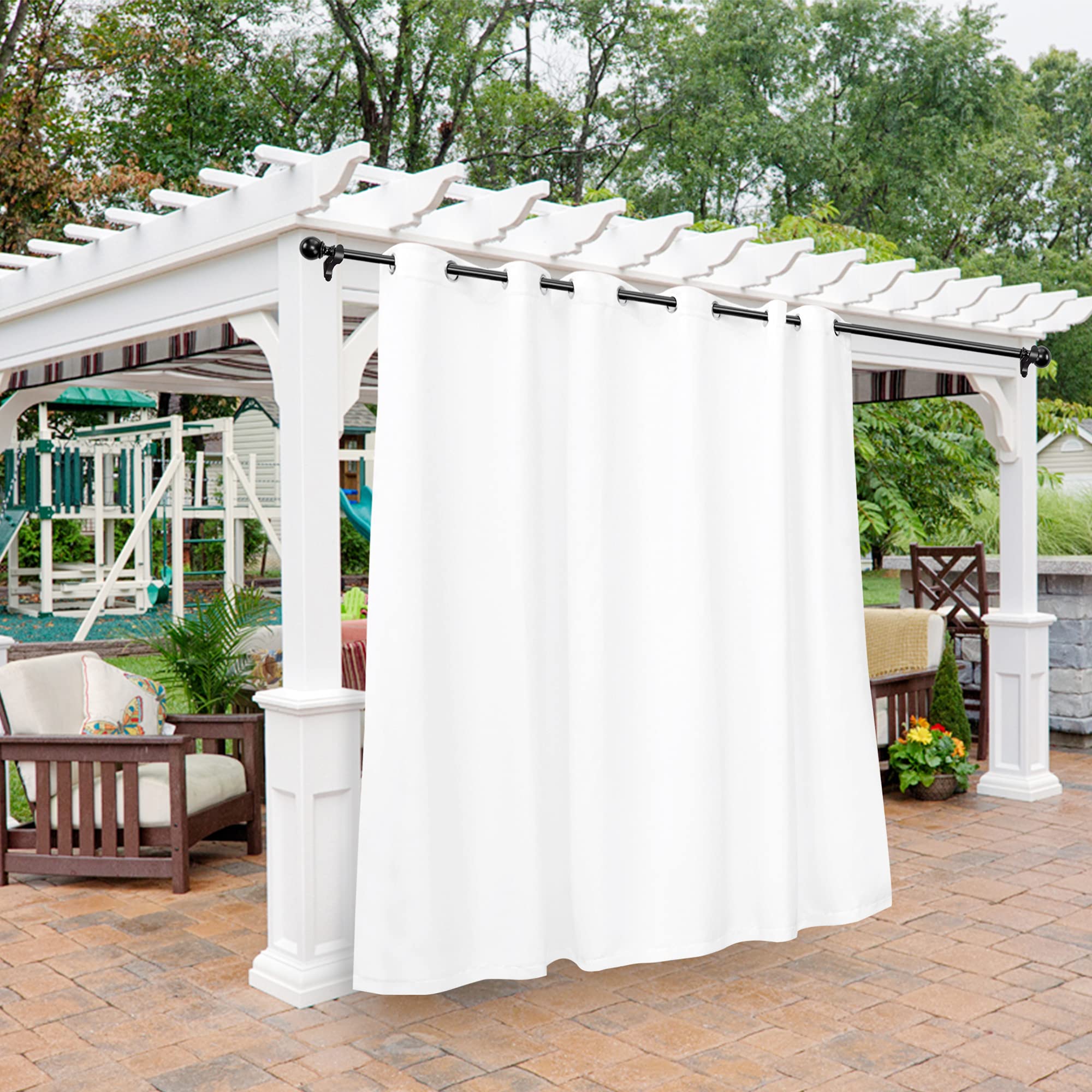 BONZER Outdoor Waterproof Curtains - Light Blocking, Weather Resistant Privacy Grommet Panels for Patio, Gazebo, Porch, Pergola, Cabana, Deck & Sunroom (1 Panel, 100W x 84L Inches, White) - Perfect for Creating Shade & Enhancing Outdoor Living Spaces