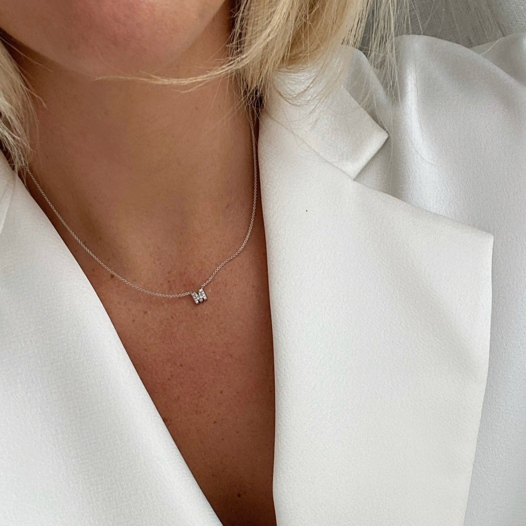 Elegant Silver Diamond Letter M Necklace for Women - Perfect Gift for Birthday, Anniversary & Valentine's Day