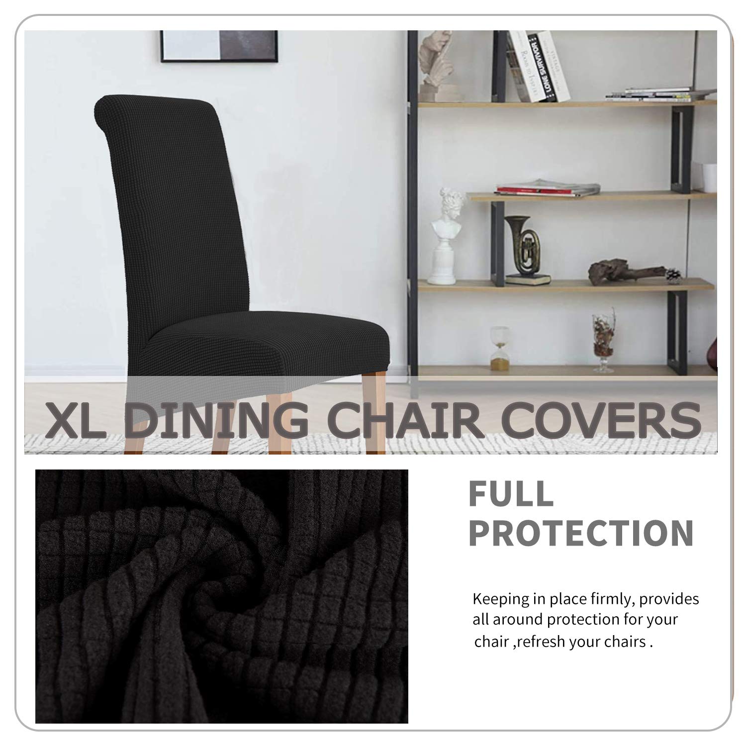 Deisy Dee Stretch XL Oversized Soft Spandex Dining Chair Covers - Washable Slipcovers for Kitchen & Dining Room - Black (Set of 2) - Perfect for Home, Restaurant, and Office Use