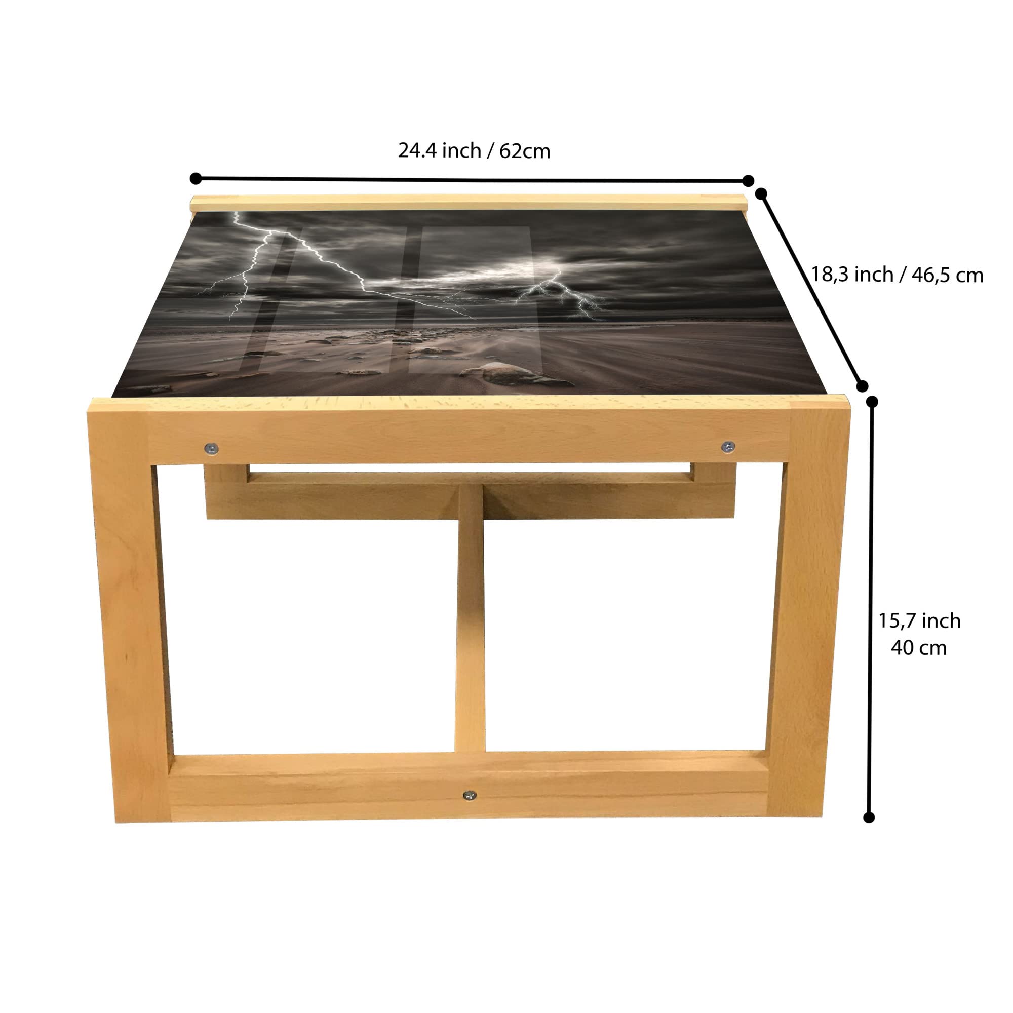 Ambesonne Wooden Coffee Table, Thunder Storm Print - Office & Dorm Decor
