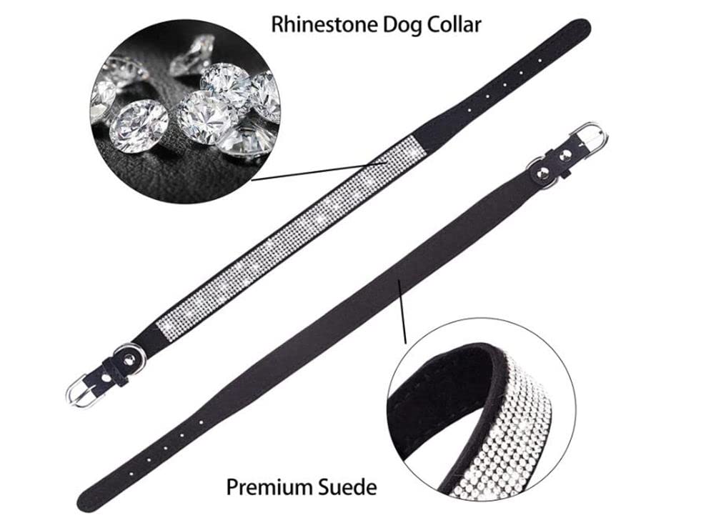 Sparkling Rhinestone Dog Collar - Elegant Crystal Diamond Glitter Pet Collar for Small, Medium & Large Dogs - Soft & Stylish for Puppies, Kittens & Terriers - Perfect for Female Pets & Special Occasions - Black XXL Size - Ideal for Parties, Walks & Photo Shoots