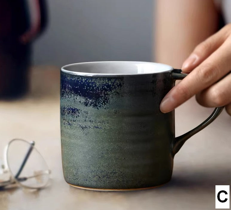 Handmade Ceramic Coffee Mug - Large Capacity Modern Blue Green Black Pottery Cup for Home & Office Use | Perfect Gift for Coffee Lovers