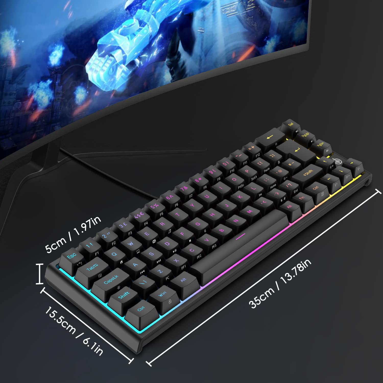 LexonElec 60% RGB Mechanical Keyboard - Red Switches for Gaming & Office