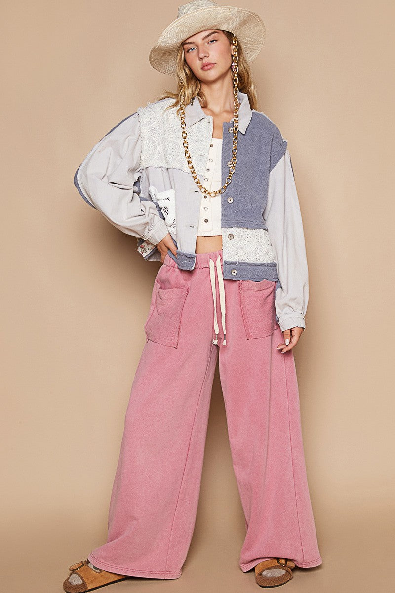 Stylish POL Crochet Patch Exposed Seam Button-Up Jacket for Women - Vintage Boho Fashion Outerwear for Spring & Fall