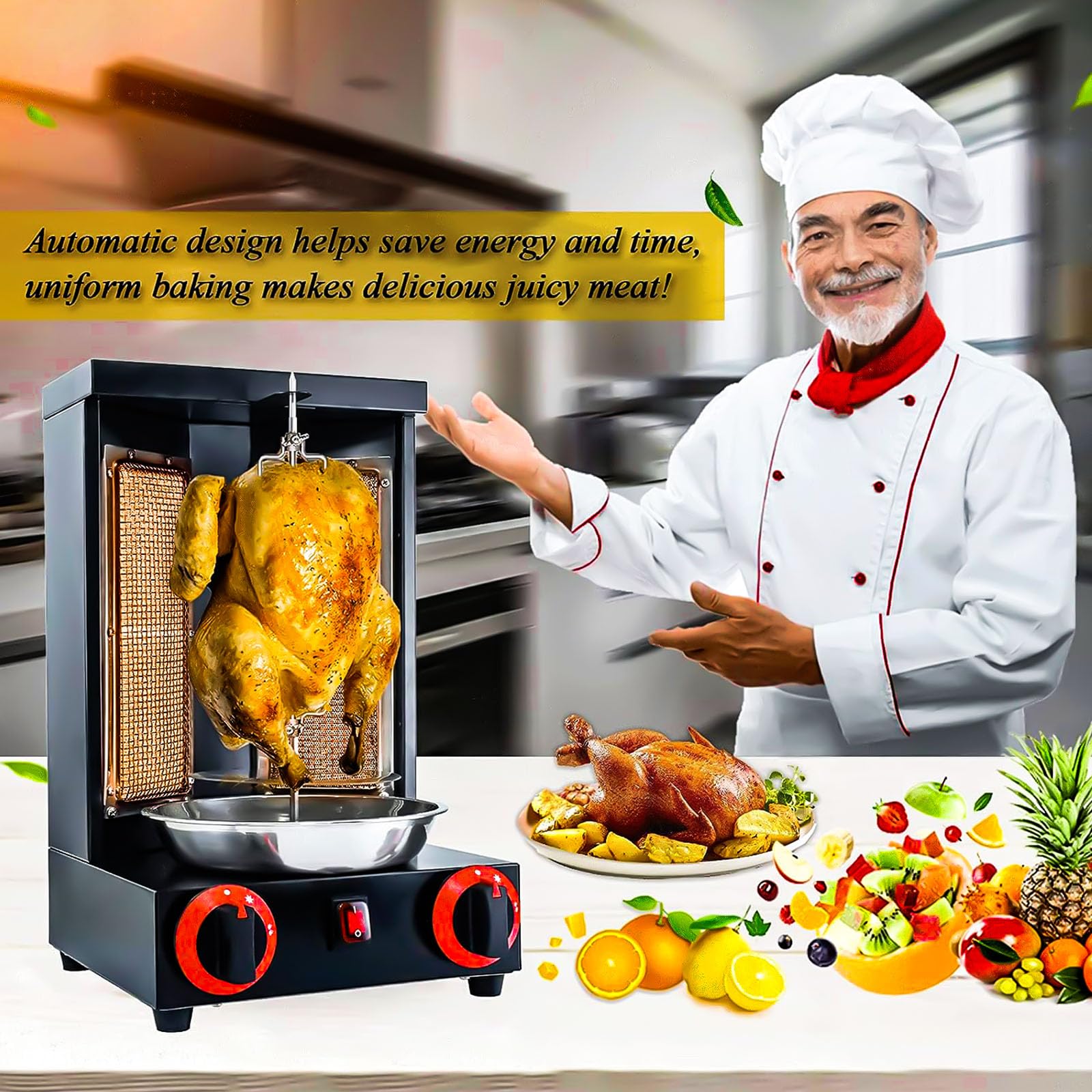 Vertical Rotisserie Shawarma Machine - Commercial Rotating Grill for Tacos Al Pastor, Chicken & Kebabs | Perfect for Restaurants, Food Trucks & Catering