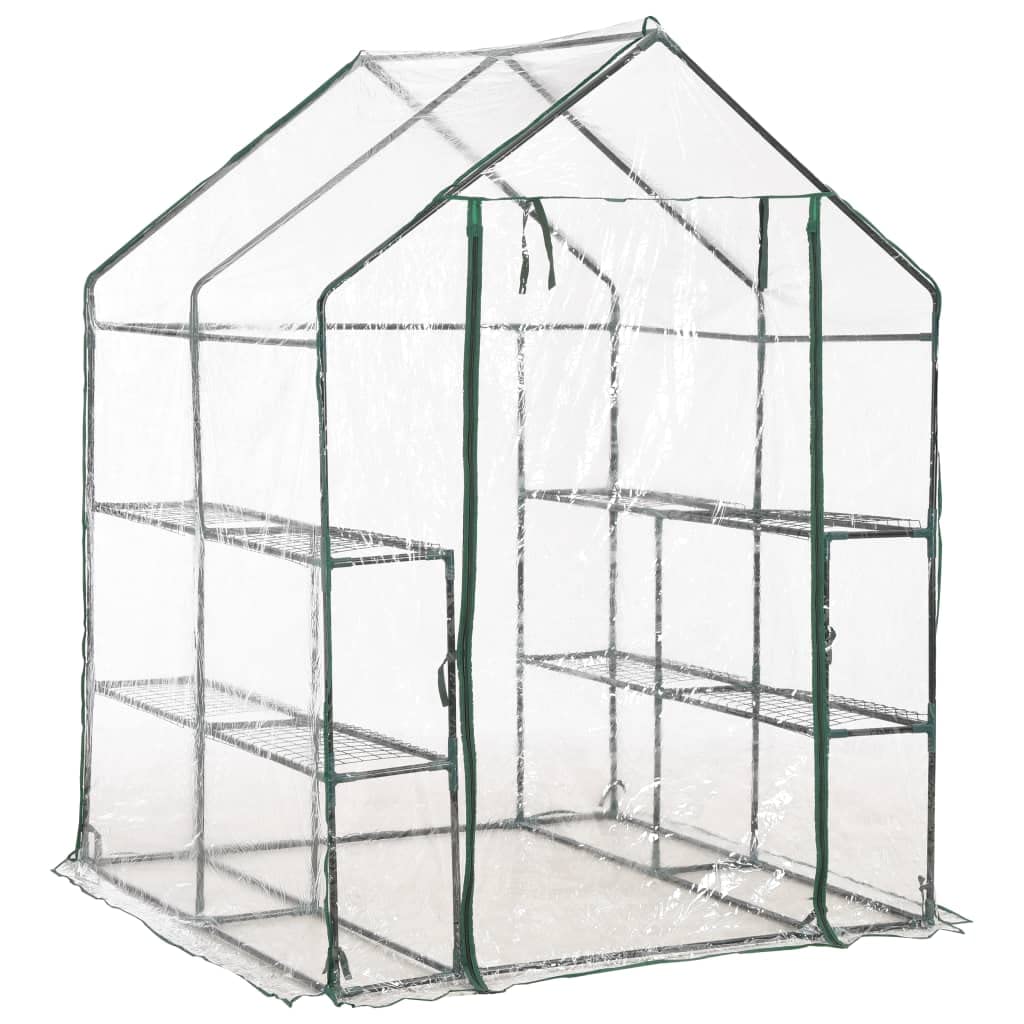 VidaXL 4.7'x4.7'x6.4' Greenhouse with 8 Shelves, Sturdy Steel Frame & Transparent PVC Cover - Extend Growing Season for Vegetables, Herbs & Flowers - Easy Setup Walk-in Greenhouse for Backyard, Patio & Urban Gardening