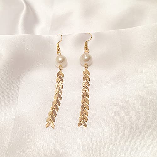 Pearl Drop Earrings and Necklace Set for Women - Gold Bridal Jewelry Set with Wheat Chain, Dangle Earrings & Bracelet - June Birthstone Gift for Wedding, Christmas, Birthday - Perfect for Bridal Party, Anniversary, and Special Occasions