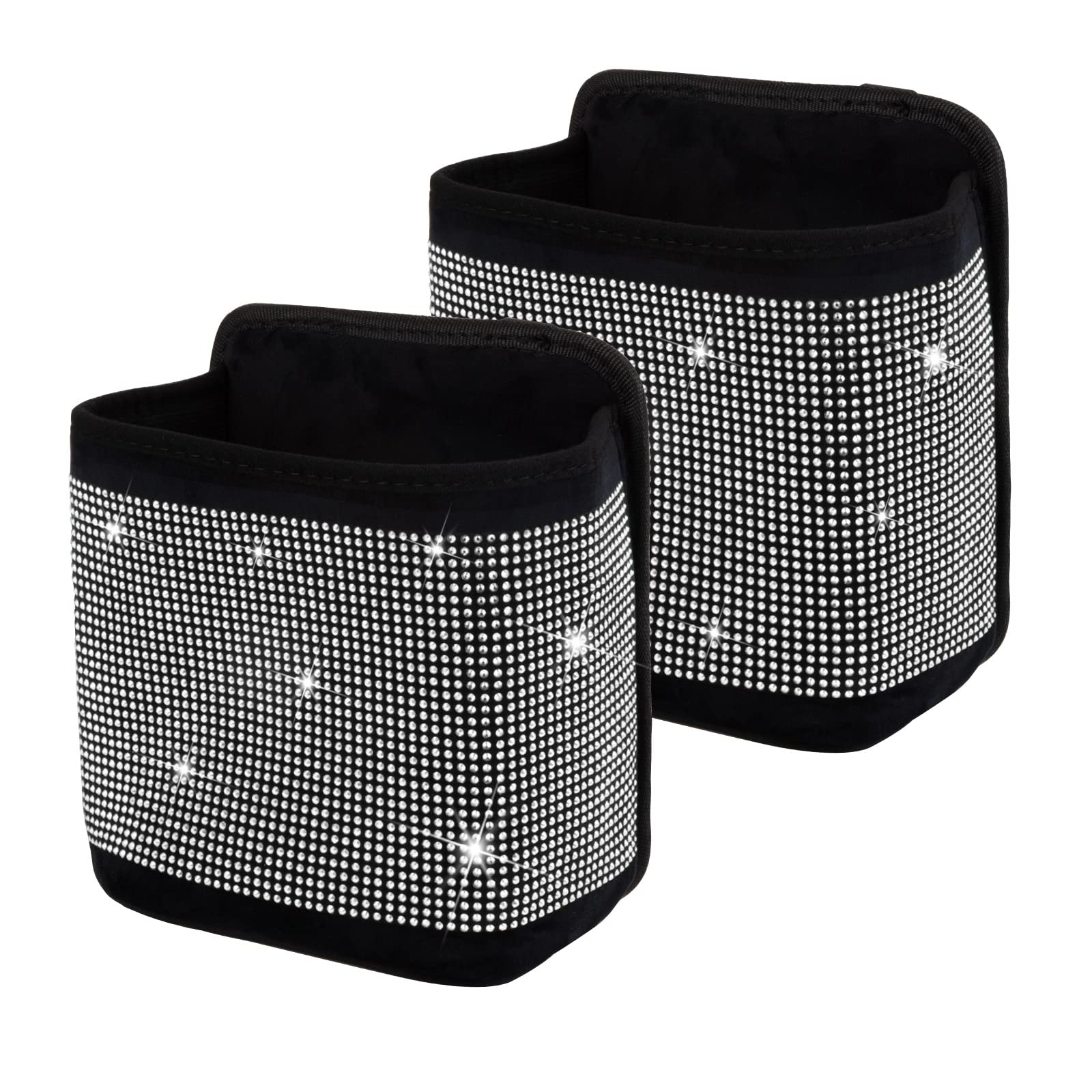Premium Bling Crystal Car Seat Organizer - 2 Pack Diamond Car Accessory for Front/Back Seat Storage, Travel Caddy Bag & Garbage Pocket Bin (Pure White) - Perfect for Road Trips, Family Travel & Daily Commute