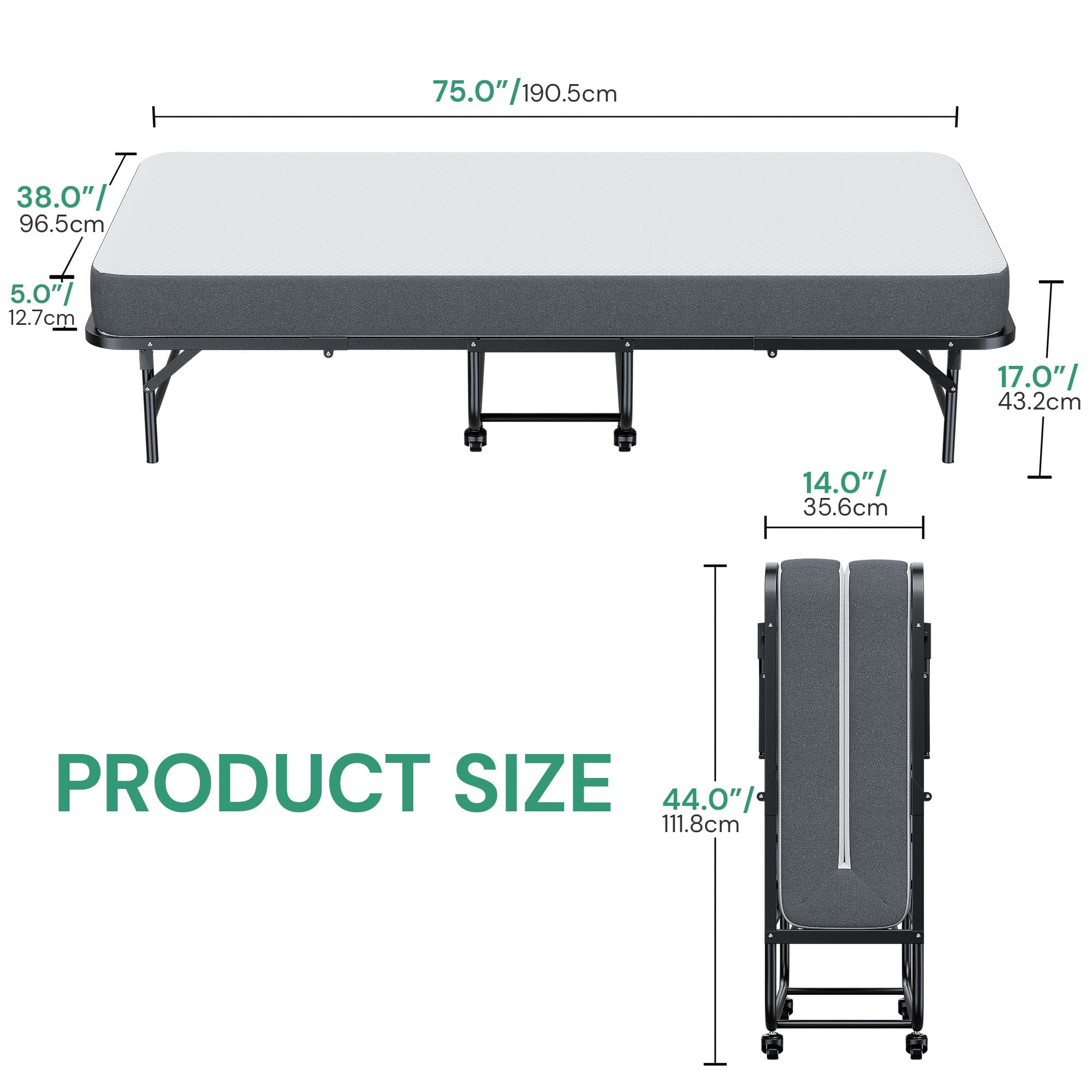 **SunsGrove Twin Folding Bed with 5