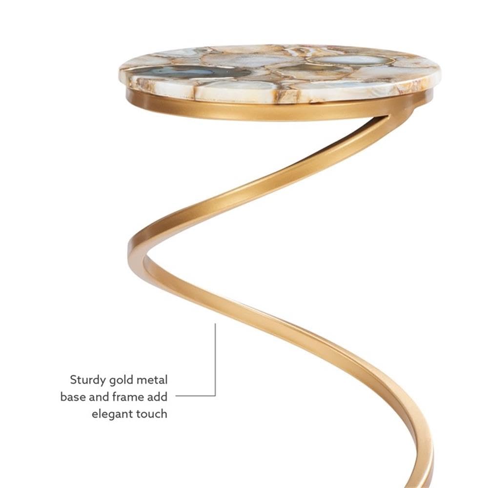 Modern Gold Round Agate & Iron Drink Table - Stylish Side Table for Living Room, Patio, or Office Decor - Perfect for Coffee, Cocktails & Home Accents