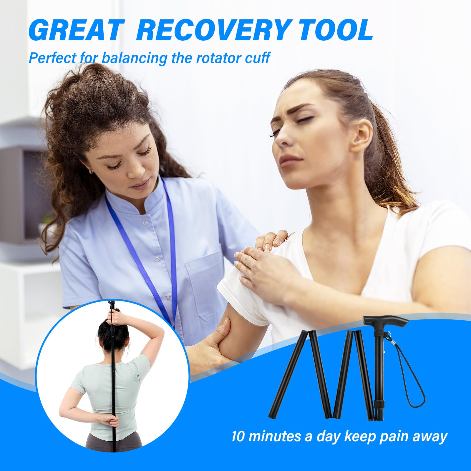 Foldable Shoulder Wand for Physical Therapy & Rotator Cuff Rehab - Lightweight & Portable Stretching Tool - Rotator Cuff Exercises & Shoulder Pain Relief - Perfect for Home, Gym & Post-Surgery Recovery