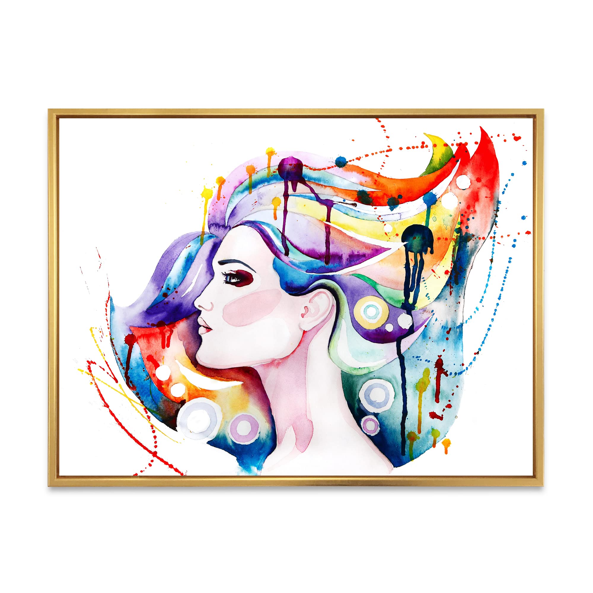 Beautiful Young Woman With Long Hair - Traditional Framed Canvas Wall Art Print for Home Decor, Living Room, Bedroom & Office