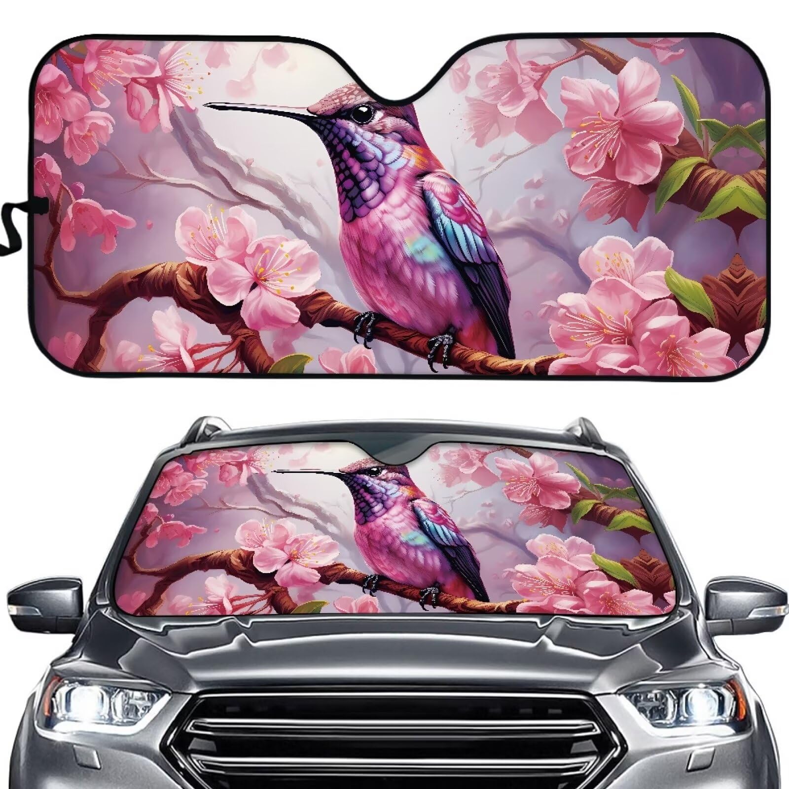 YSTARDREAM Foldable Car Windshield Sunshade - UV Protection Sun Blocker for Sedans, SUVs & Trucks | Elegant Hummingbird Design | Perfect for Parking, Road Trips & Hot Weather Protection