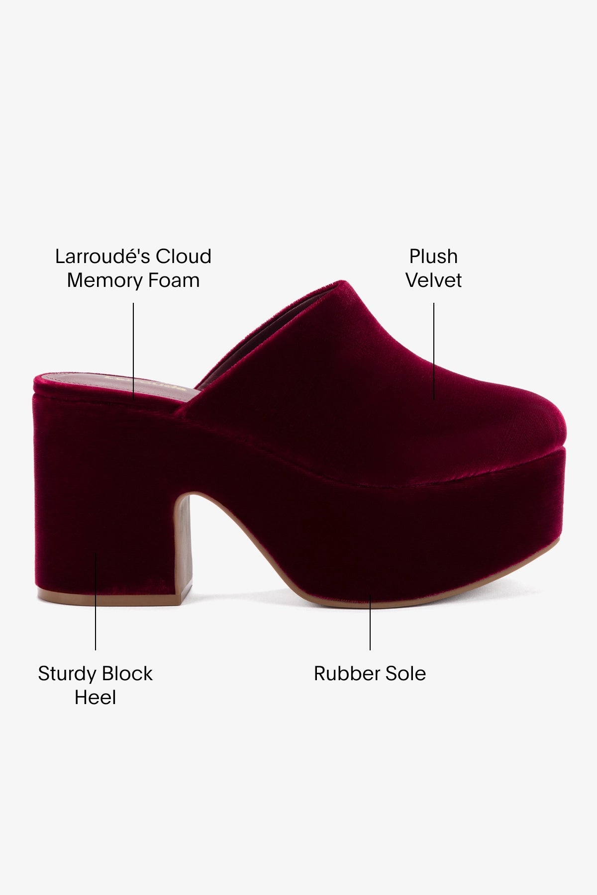 Miso Platform Clog Shoes for Women - Comfortable Velvet Slip-On Clogs in Wine Red - Perfect for Casual Wear, Home, and Garden Use
