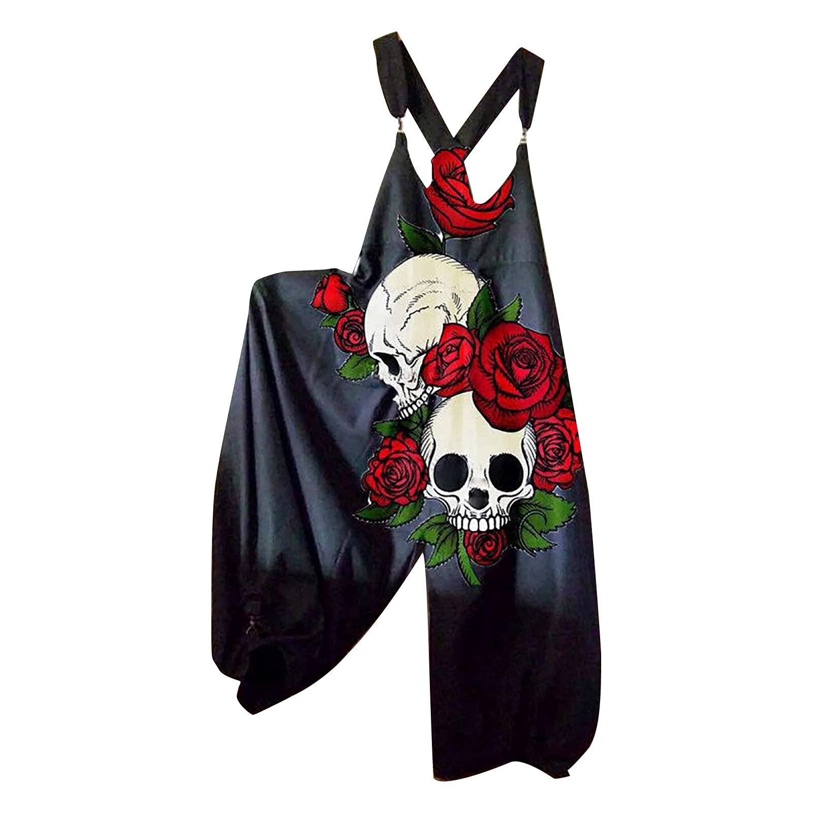 Bidobibo Women's Gothic Skeleton Jumpsuit - Pink Baggy Romper with Wide Leg Pants & Bib Overalls | Halloween Costume, Cosplay Outfit, Streetwear Fashion