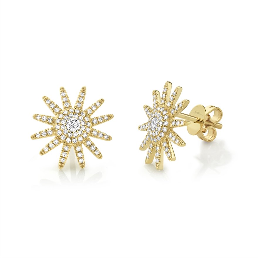 14K Gold 0.41 CTW Diamond Pave Sunburst Earrings for Women - Elegant Dangle Earrings for Wedding, Party & Special Occasions