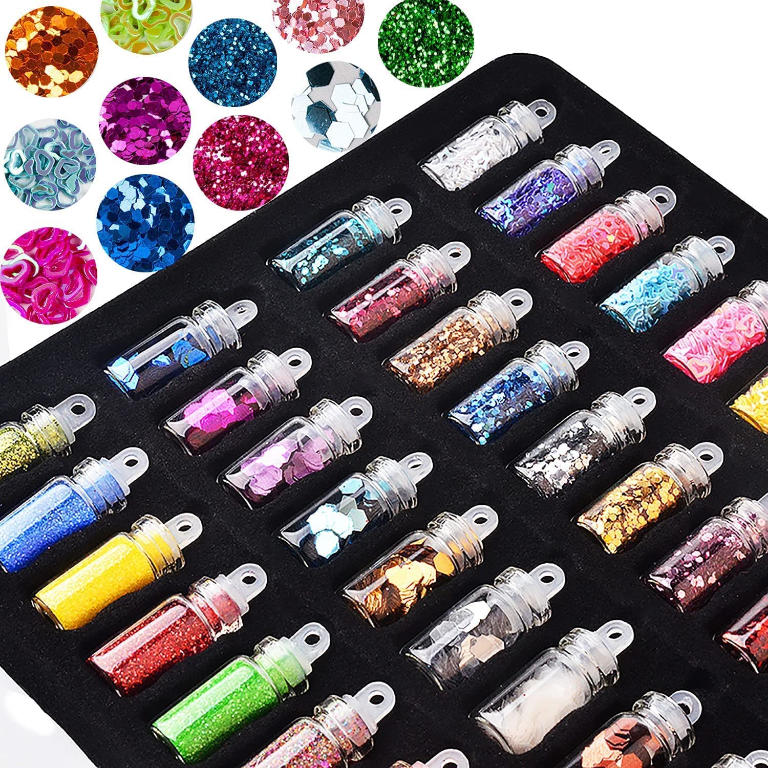 HUDACRUSH 100 Pcs Artificial Nails Kit with 48 Glitter Bottles, Nail Glue & Red Lipstick - Perfect for DIY Nail Art, Parties, and Special Occasions