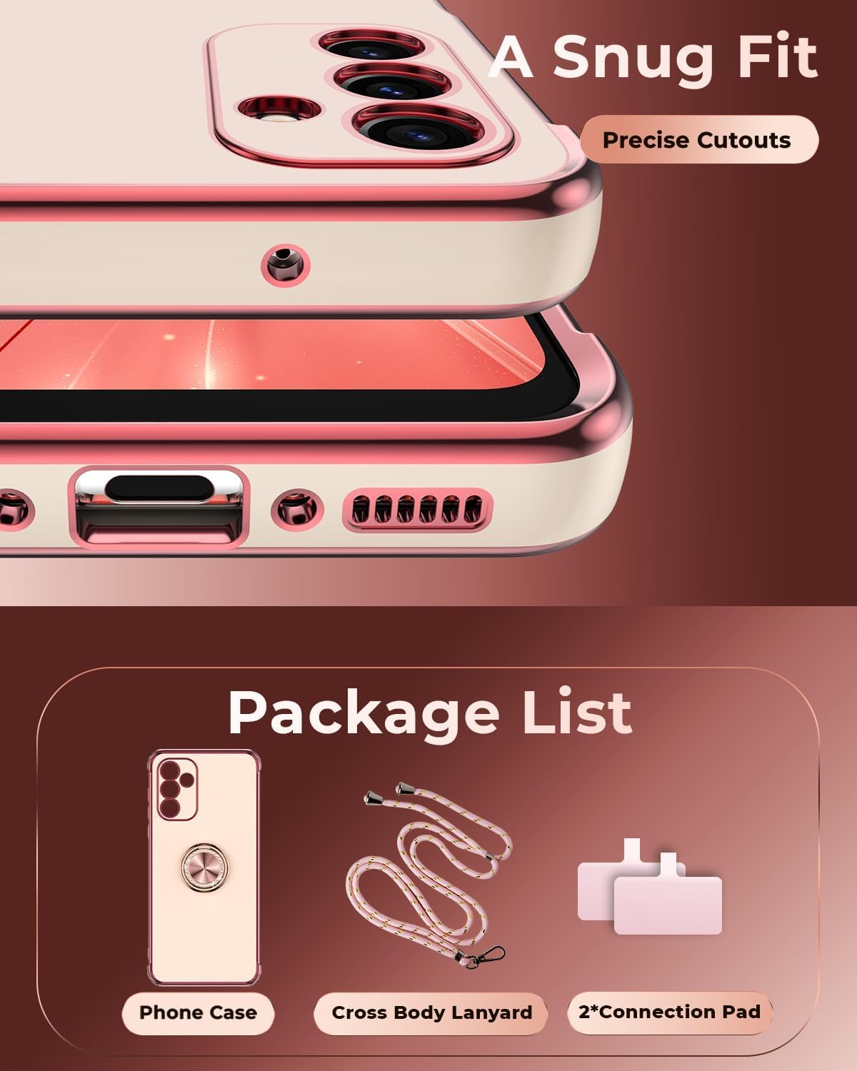 Luxury Electroplated Samsung Galaxy S24 Plus Phone Case with Ring Holder & Lanyard - Shockproof Soft Protective Cover for Women & Girls (Pink) - Perfect for Daily Use, Work, and Travel