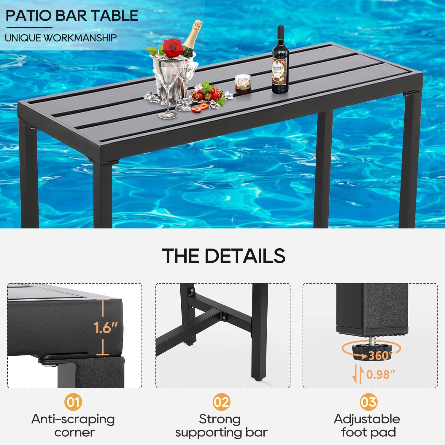 3-Piece Metal Outdoor Bar Set with Cushions - Patio Bar Table & Stools for Backyard, Porch, Balcony | Perfect for Entertaining, Dining Al Fresco, and Relaxing Outdoors