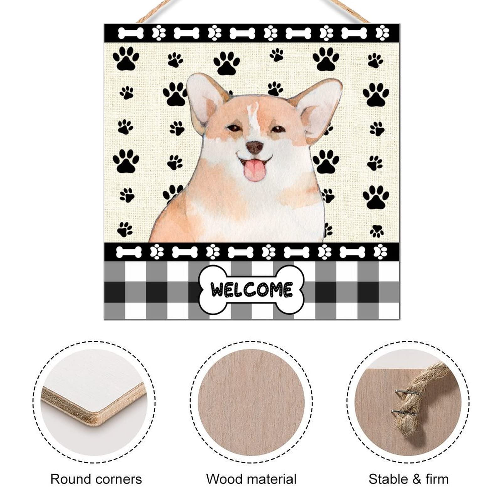 12x12 Inch Rustic Wood Signs - Corgi Dog Paw Welcome Farmhouse Wood Plaque, Handcrafted Wall Art Hanging Sign for Door, Kitchen, Dining Room - Perfect for Home Decor & Country Style Living Spaces