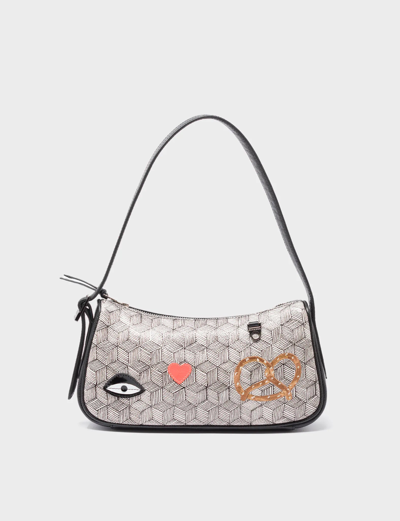 Lucas Hobo Mini Cream Handbag - Pretzel & Cubes Design Crossbody Purse for Women | Perfect for Date Night, Shopping & Daily Use