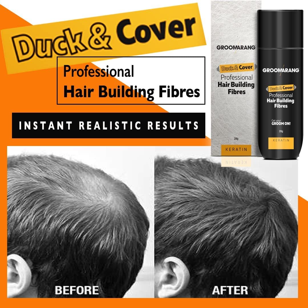 GROOMARANG Keratin Hair Building Fibres for Thinning Hair - Instantly Conceals Bald Spots & Thinning Areas - Fuller, Thicker Hair for Men & Women - 28g Medium Blonde Hair Fibers with Hairline Optimizer - Perfect for Daily Use, Special Occasions & Confidence Boosting Styling
