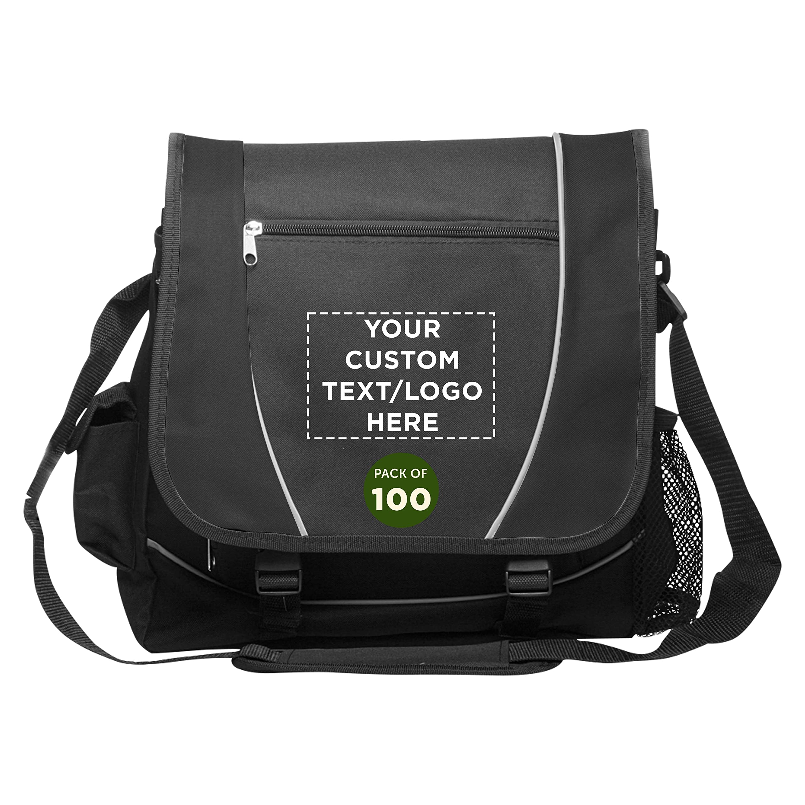 Custom Messenger Bags & Laptop Bags Bulk Pack of 100 - Personalized Corporate Gifts for Employees, School Supplies for Students - Durable Black Work & Travel Bags for Everyday Commute & Business Use