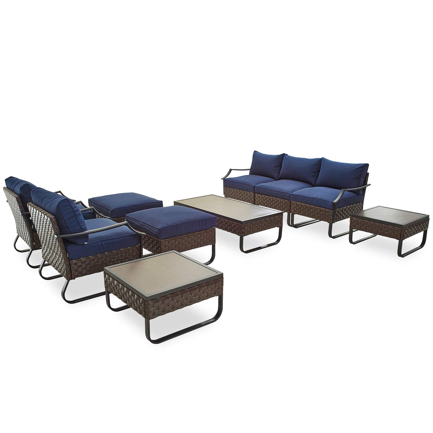 PatioFestival 10-Piece Wicker Outdoor Furniture Set with Cushions - All-Weather Steel Frame Sectional Sofa for Patio, Garden, Poolside & Backyard Relaxation