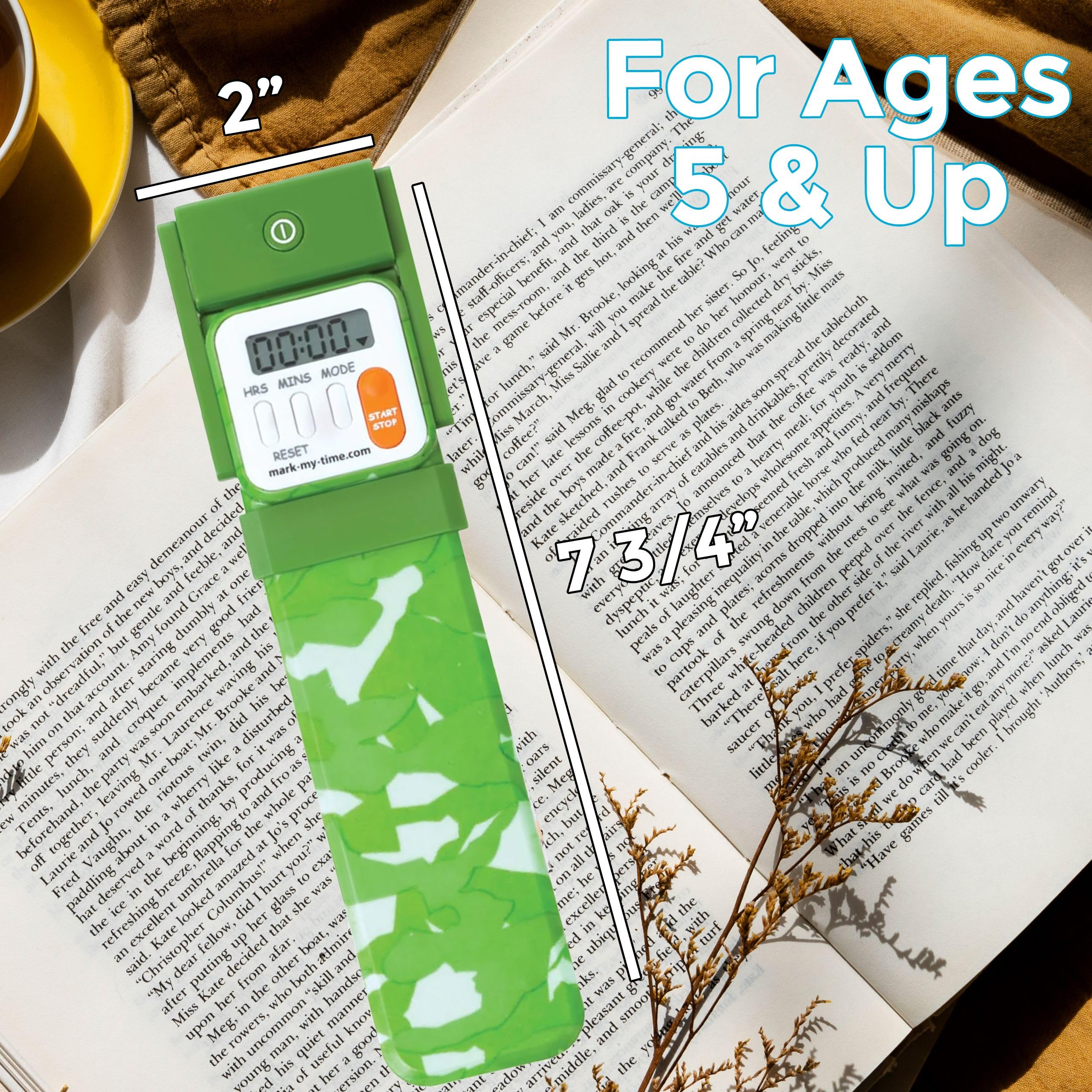 Mark-My-Time Digital Bookmark with LED Light - Timer & Reading Tracker for Kids, Fun Book Accessories & Reading Incentives, Perfect Christmas Gift & Stocking Stuffer (Green Camouflage) - Ideal for Bedtime Reading, Study Sessions & Book Lovers