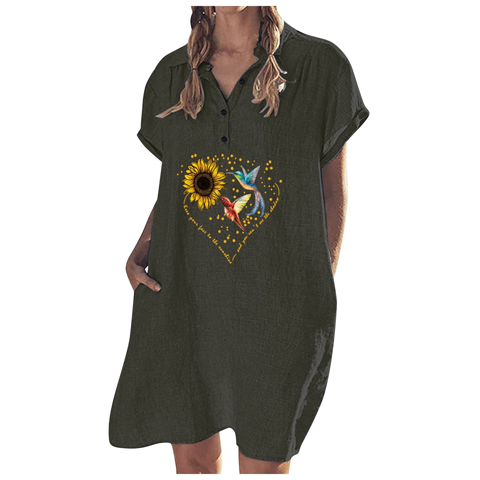 Women's Floral V-Neck A-Line Short Sleeve Midi Swing Dress - Summer Casual Flowy Dress for Halloween, Parties & Beach Vacations