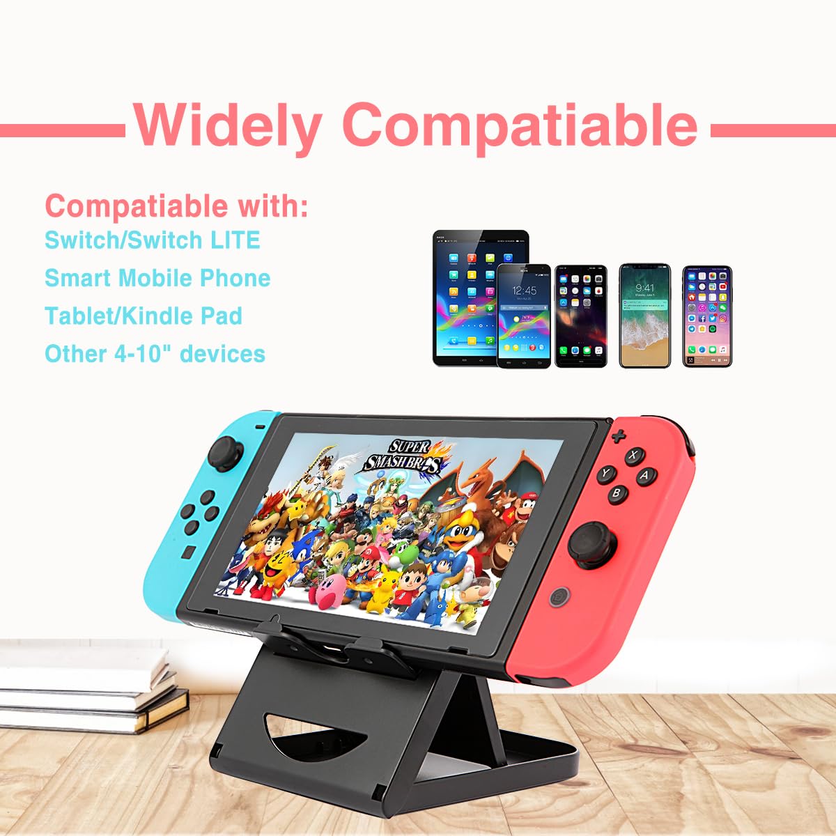 Foldable Adjustable Nintendo Switch Stand - Portable Play & Charging Stand for Switch/Switch Lite, Compatible with iPad, iPad Mini, iPad Pro, iPad Air, Smartphones & Kindle - Perfect for Gaming, Travel & Home Entertainment