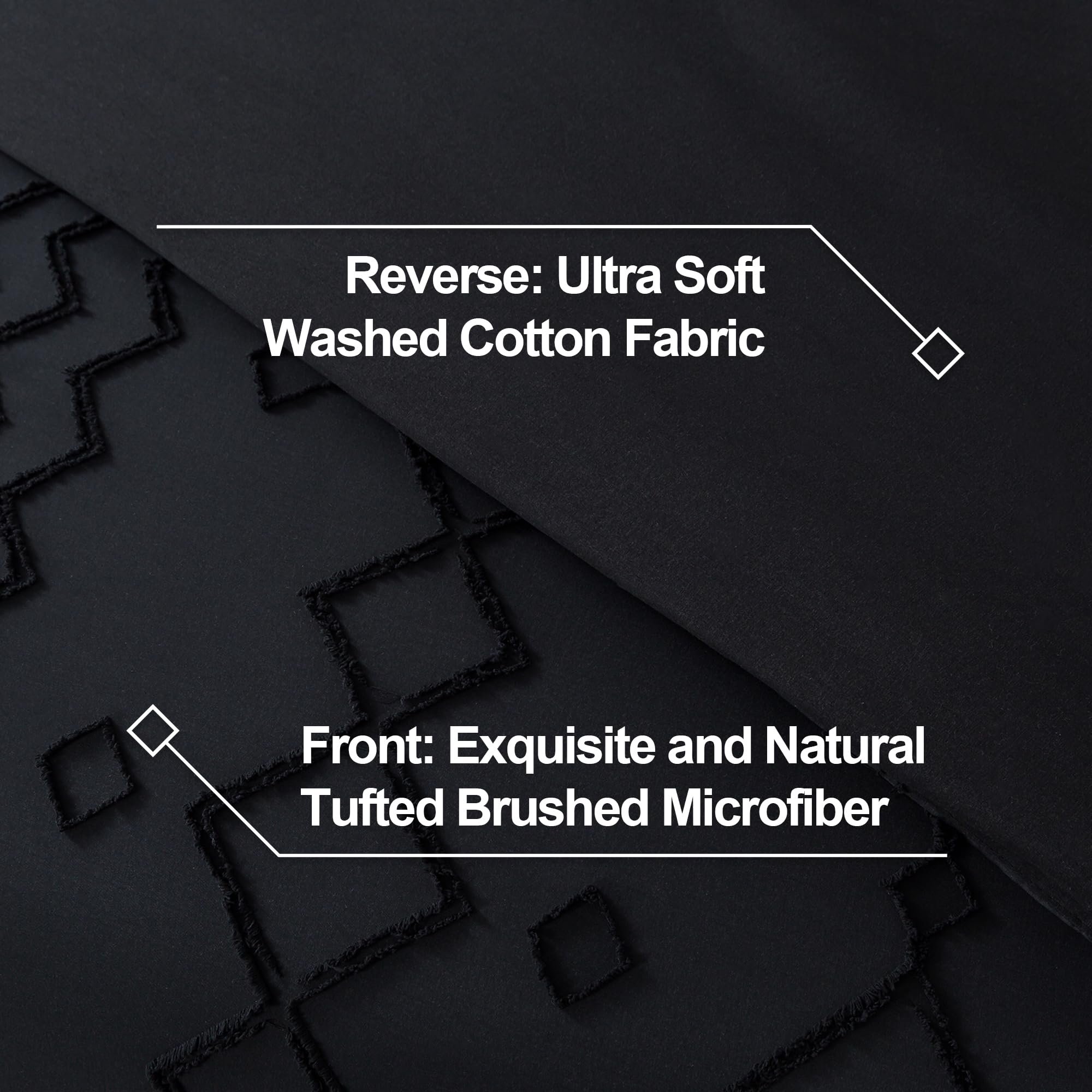 Andency Black Tufted Comforter Set Queen Size (90x90 Inches) - 3 Piece Boho Farmhouse Bedding with Geometric Design, Soft Microfiber Down Alternative Comforter & 2 Pillow Shams - Perfect for Master Bedroom, Guest Room & Cozy Farmhouse Decor