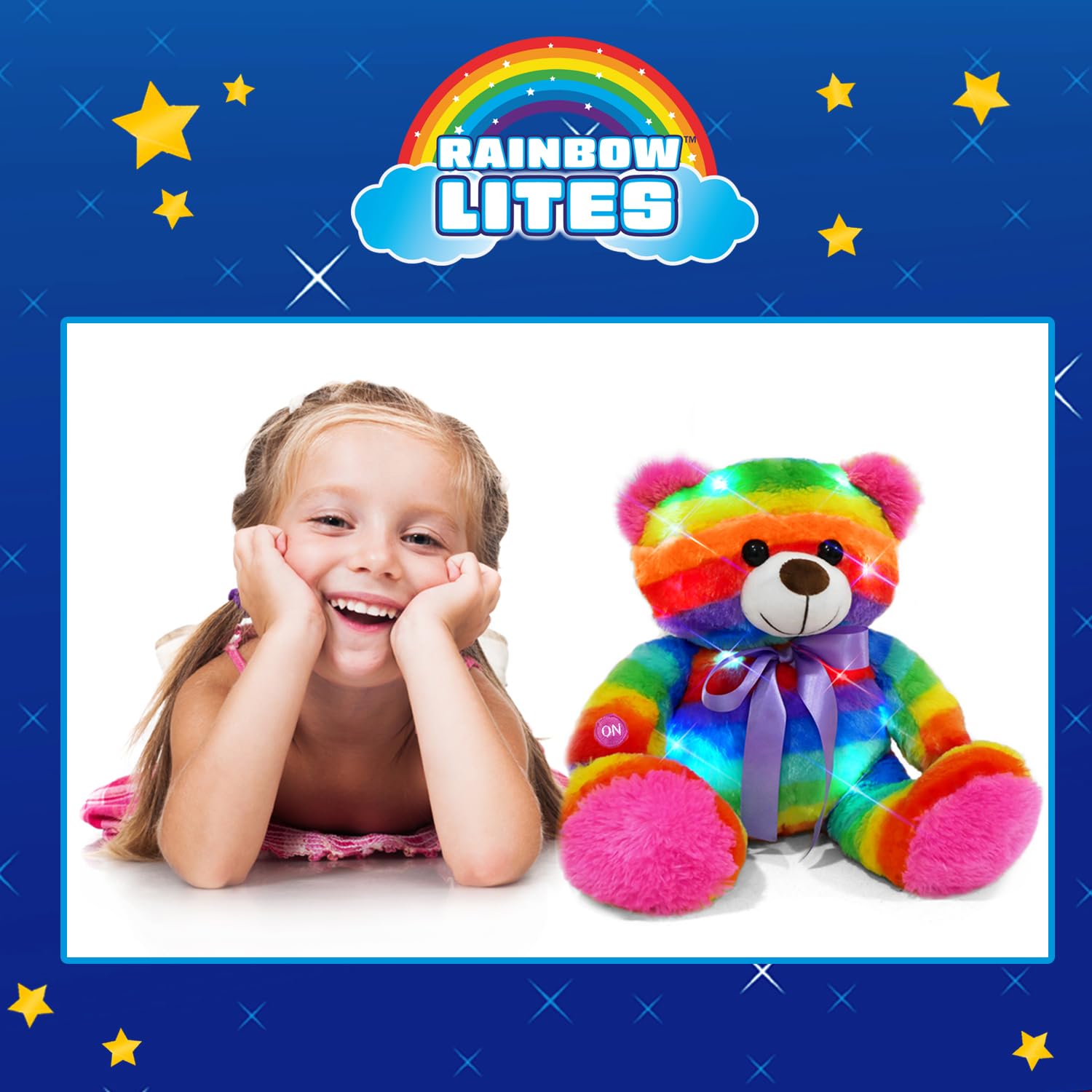 Rainbow LED Light Up Teddy Bear Plush Toy - 16 Inch Soft Stuffed Animal with Glow Effects, Batteries Included - Perfect Night Light & Cuddly Sleep Companion for Kids, Girls Bedroom Decor & Gift Idea