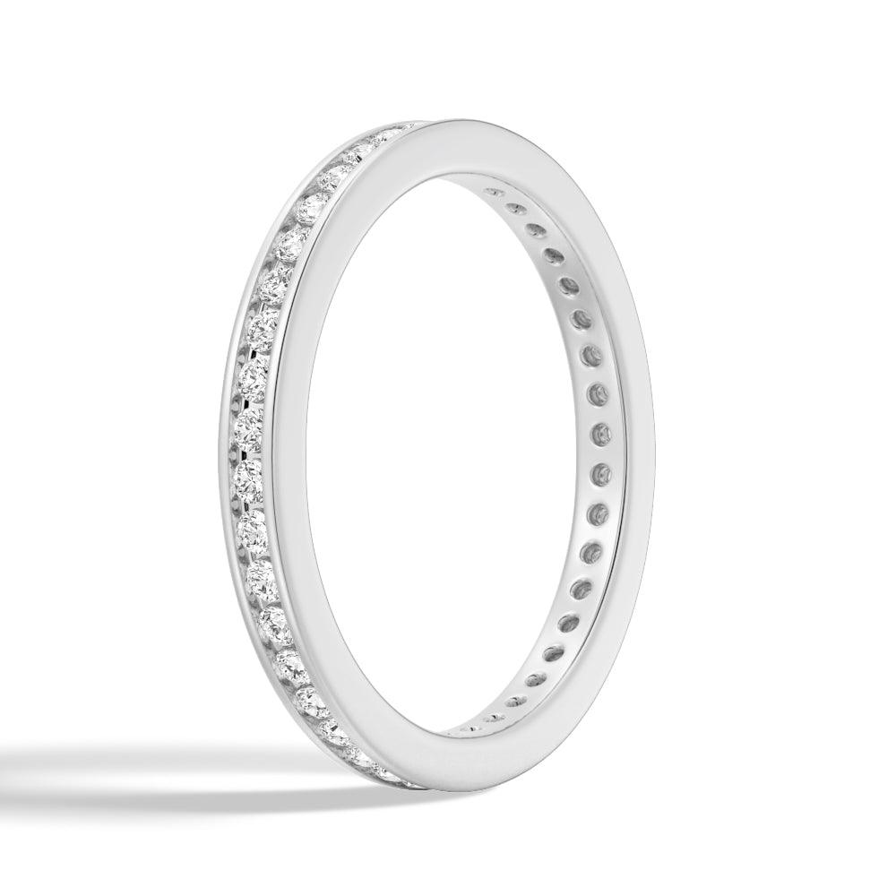 Round Moissanite Channel Set Eternity Band Wedding Ring - 14K White Gold Women's Stackable Bridal Ring for Anniversary, Engagement & Everyday Jewelry