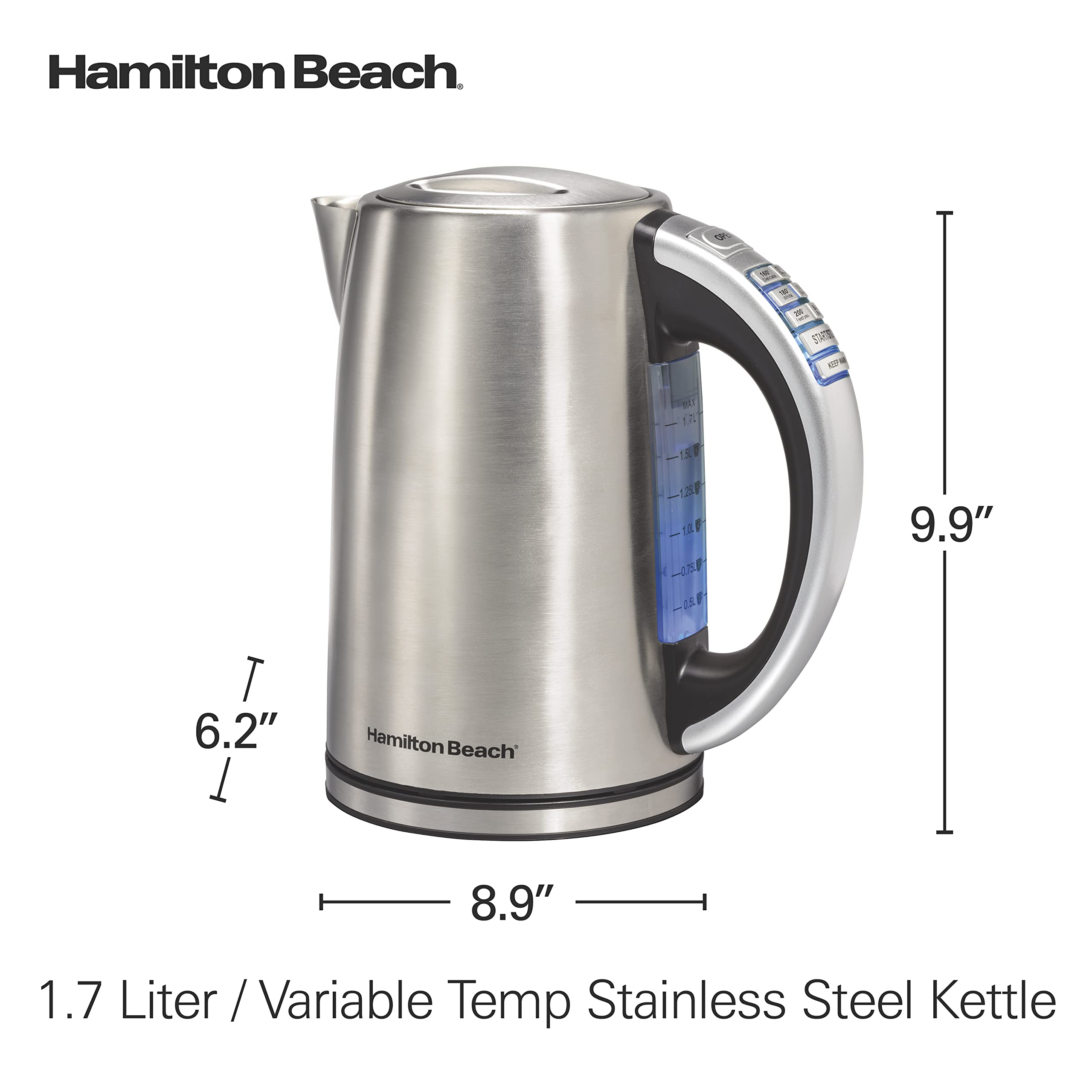 Hamilton Beach 1.7L Electric Kettle - Fast 1500W, BPA Free, Stainless Steel, Auto Shut-Off & Boil-Dry Protection - Perfect for Tea, Coffee & Instant Meals in Home, Office or Dorm