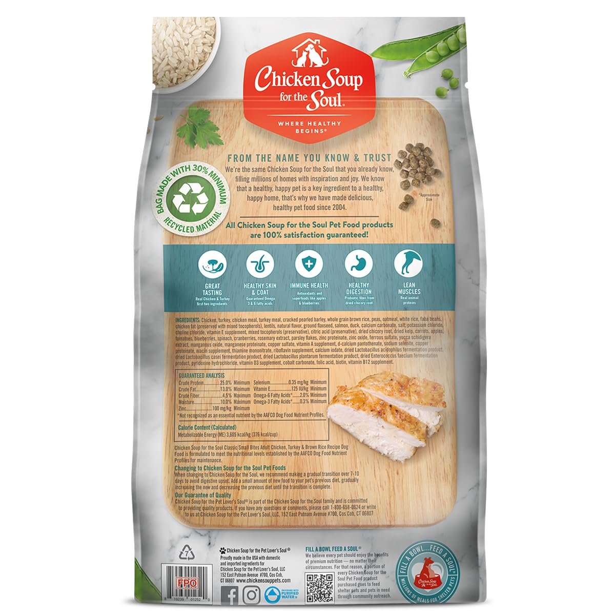 Chicken Soup for The Soul Classic Dry Small Bites Adult Dog Food - Chicken, Turkey & Brown Rice Recipe, 13.5lb Bag | Soy, Corn & Wheat Free, Natural Small Breed Dog Food with Real Ingredients | Perfect for Small Dogs' Daily Nutrition & Mealtime