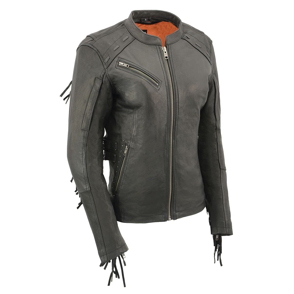 Milwaukee Leather MLL2565 Women's Black Fringed Lightweight Leather Racer Motorcycle Jacket - Stylish & Comfortable for Riding & Casual Wear