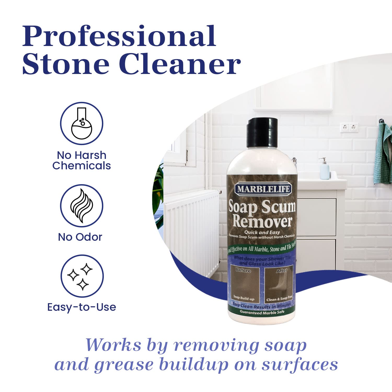 Powerful Soap Scum Remover for Tile & Grout - Heavy Duty Bathroom Cleaner (15oz) - Eliminates Hard Water Stains & Shower Buildup - Ideal for Showers, Bathtubs & Ceramic Tiles