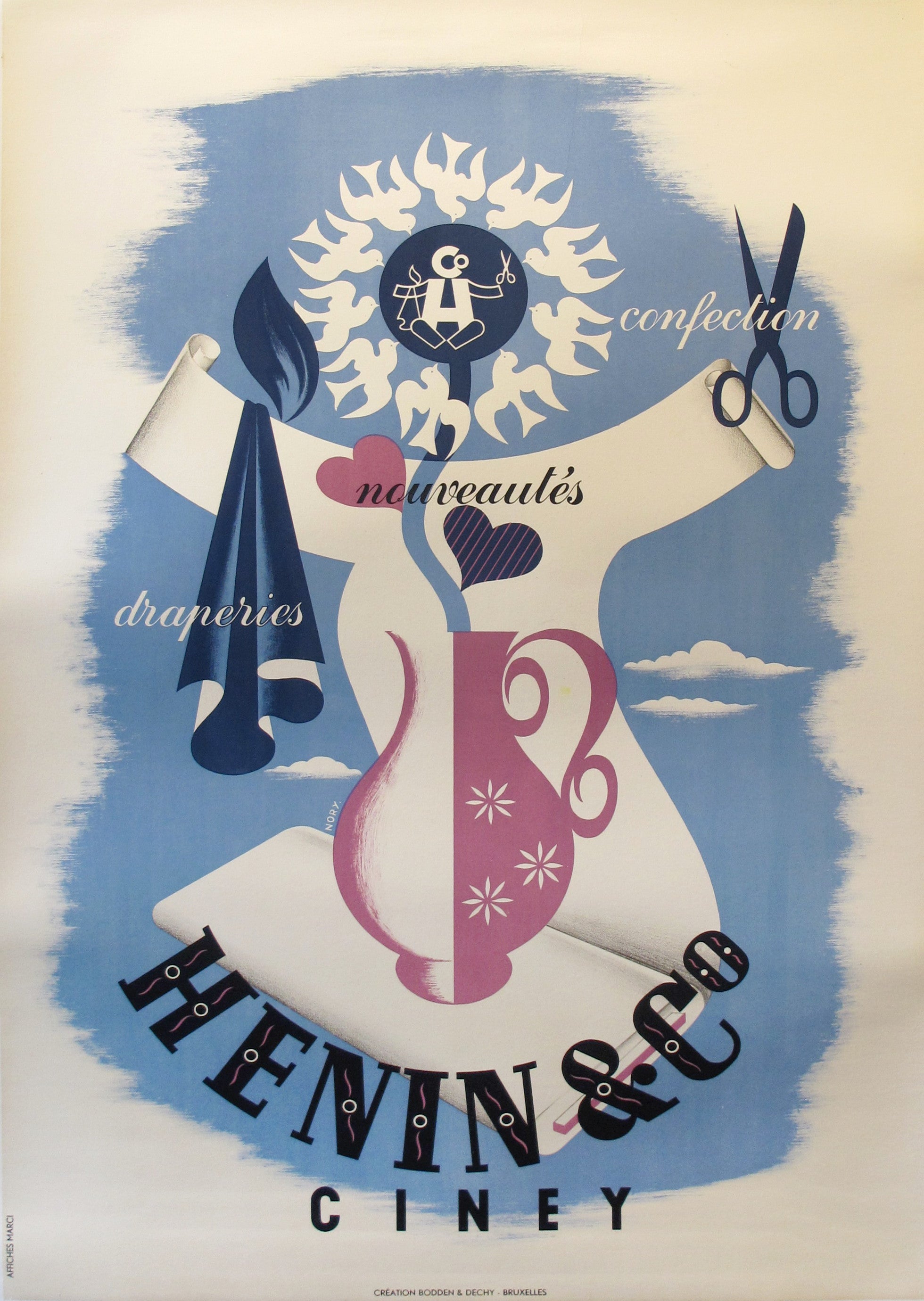 Vintage 1950s Original Belgian Advertising Poster - Henin & Co Retro Wall Art for Home, Office & Cafe Decor - Perfect for Collectors & Vintage Lovers