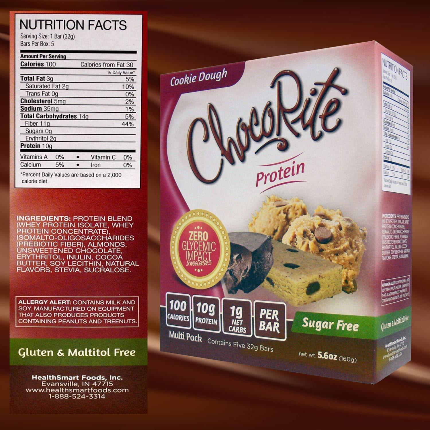 ChocoRite Protein Bars - Cookie Dough Flavor | Keto-Friendly, Sugar-Free, Low Carb Protein Snacks | High Protein, Healthy Chocolate Bars | Multi Pack Box (5 Bars x 32g) | Perfect for Gym Workouts, Office Snacks & Weight Loss Diet