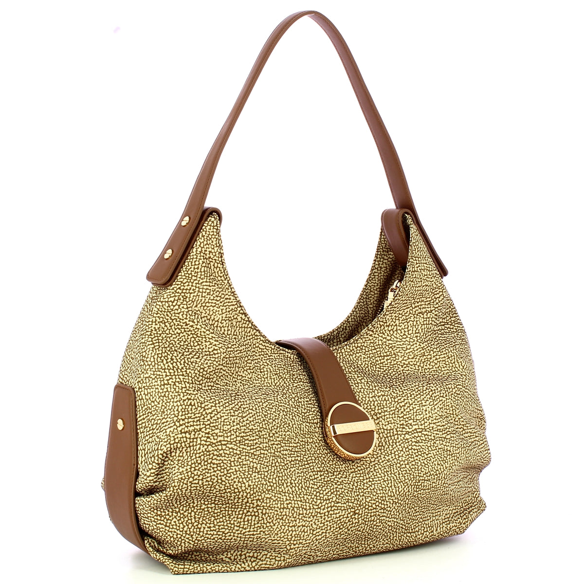 Borbonese Eclipse Hobo Medium Shoulder Bag in Beige Marrone - Stylish Crossbody Purse for Women | Perfect for Work, Travel & Everyday Use | Model 91010014I15