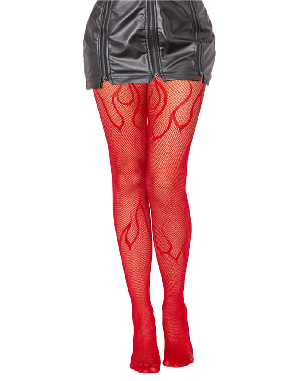 Sexy Fire Patterned Fishnet Tights for Women - Stretchy Elastic Pantyhose & Mesh Stockings with Blaze Design | Perfect for Halloween Costumes, Cosplay & Night Out Outfits