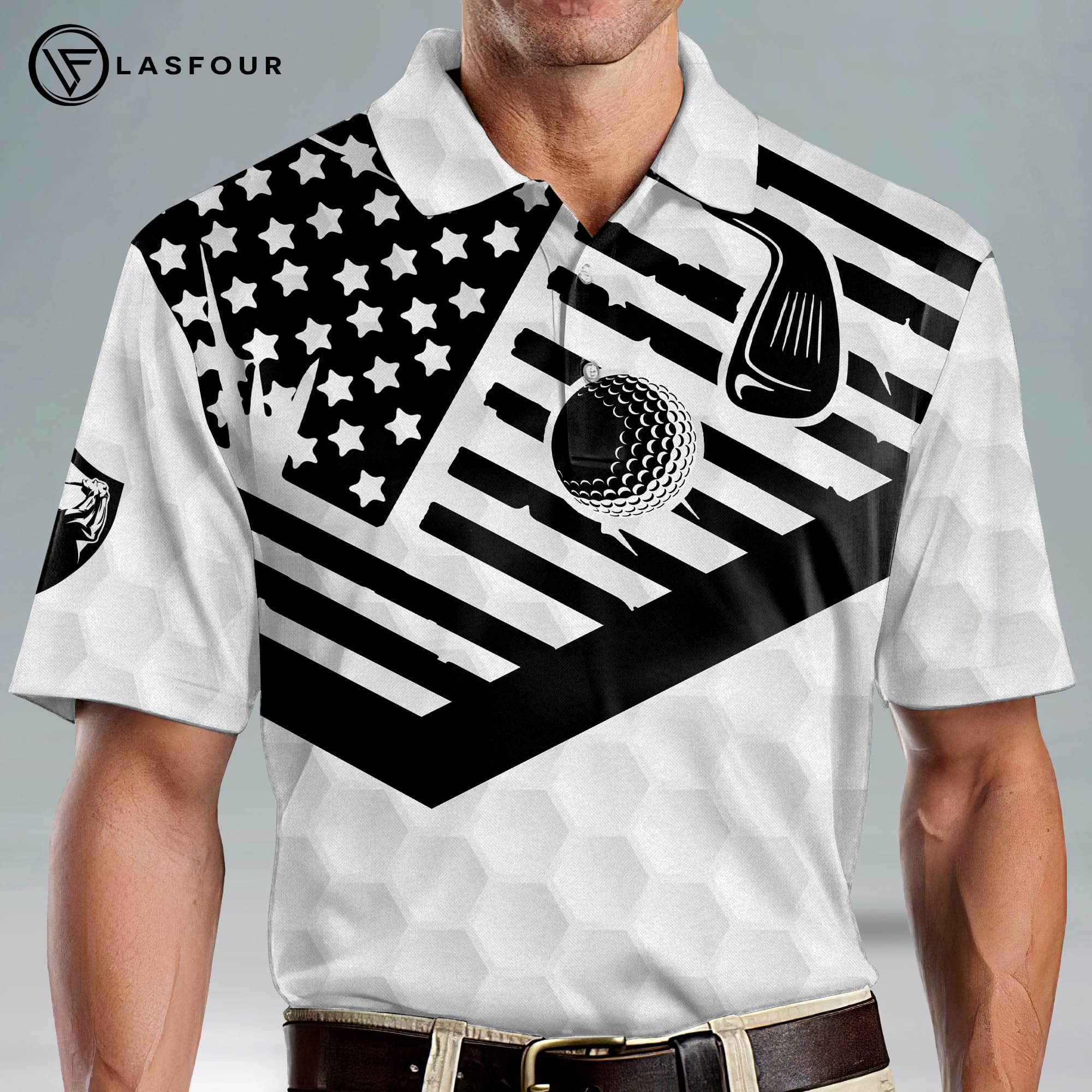 LASFOUR Patriotic American Flag Golf Shirts for Men - Funny Short Sleeve Polo Shirts for Dad & Grandpa - Perfect for Golf Outings, 4th of July Celebrations & Father's Day Gifts