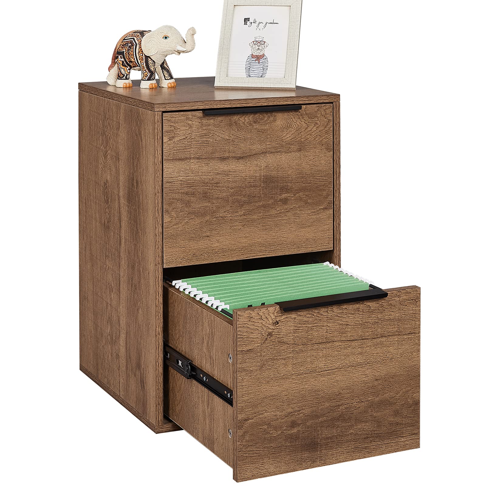 GREATMEET 2-Drawer Wooden File Cabinet - Vertical Letter Size Office Storage with Hanging Bars, Brown - Perfect for Home Office, Study Room & Professional Workspace Organization